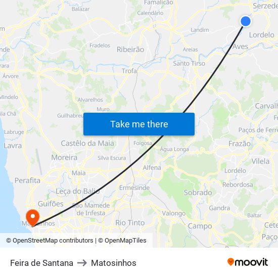 Feira de Santana to Matosinhos map