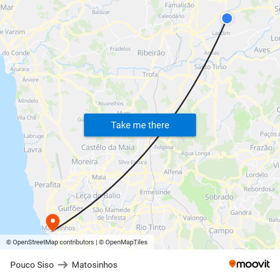 Pouco Siso to Matosinhos map