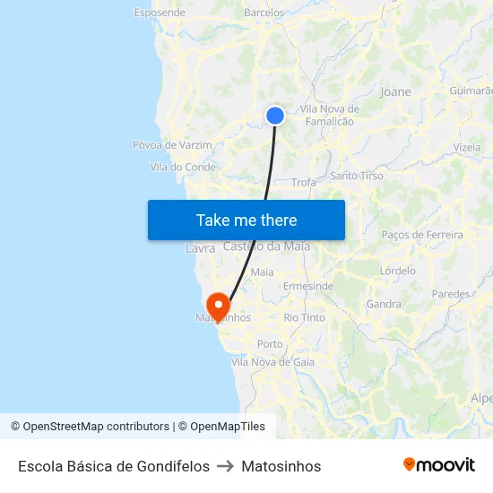 Escola Básica de Gondifelos to Matosinhos map
