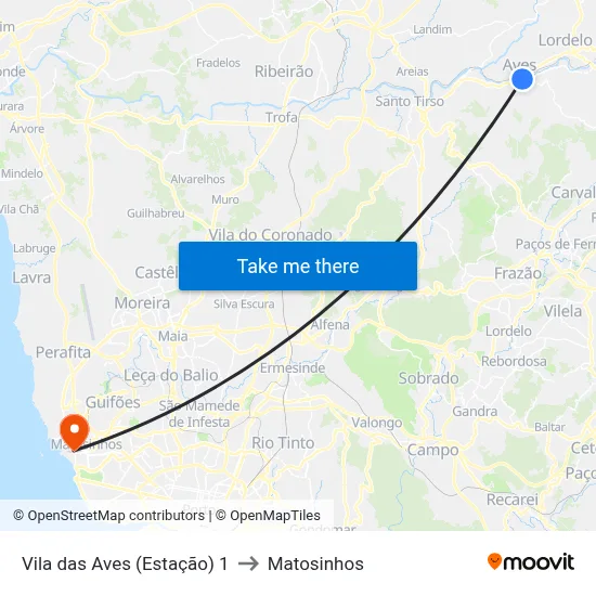 Vila das Aves (Estação) 1 to Matosinhos map