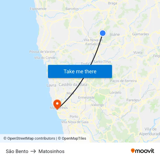 São Bento to Matosinhos map