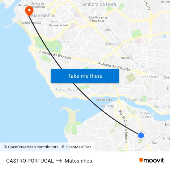 CASTRO PORTUGAL to Matosinhos map