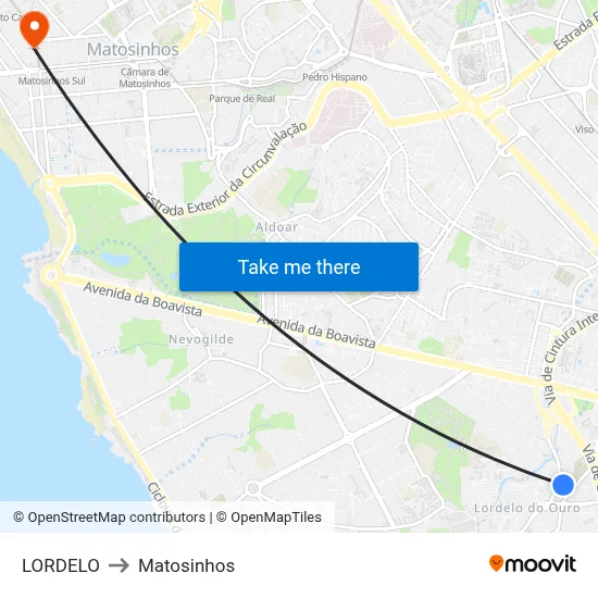 LORDELO to Matosinhos map