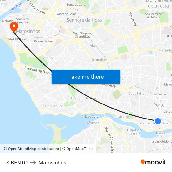 S.BENTO to Matosinhos map