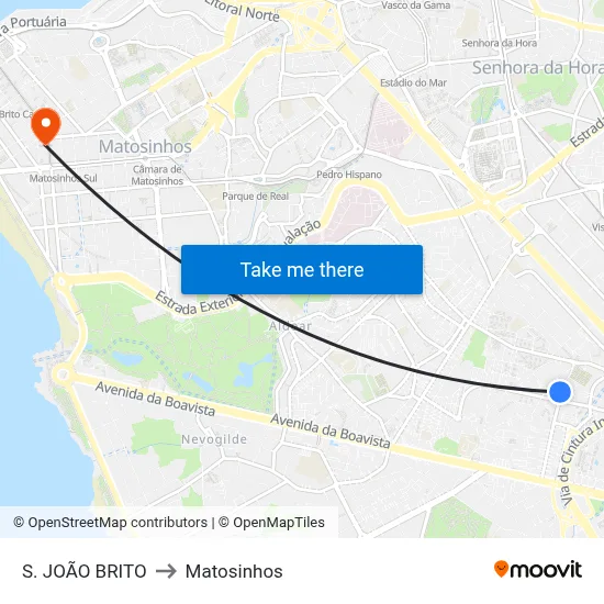 S. JOÃO BRITO to Matosinhos map