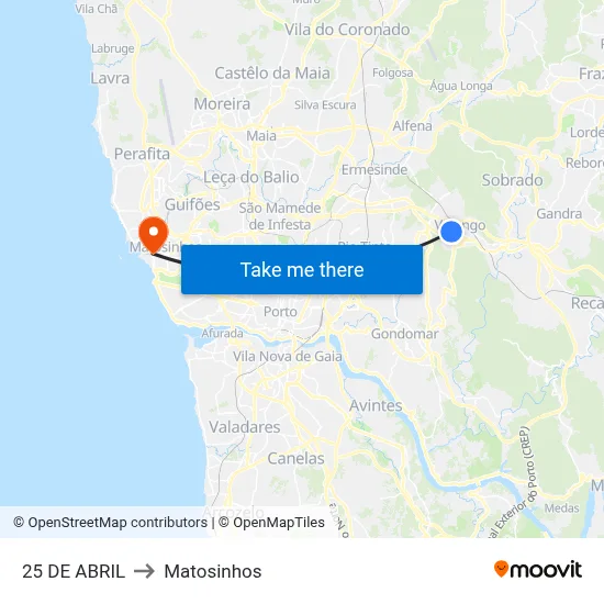 25 DE ABRIL to Matosinhos map