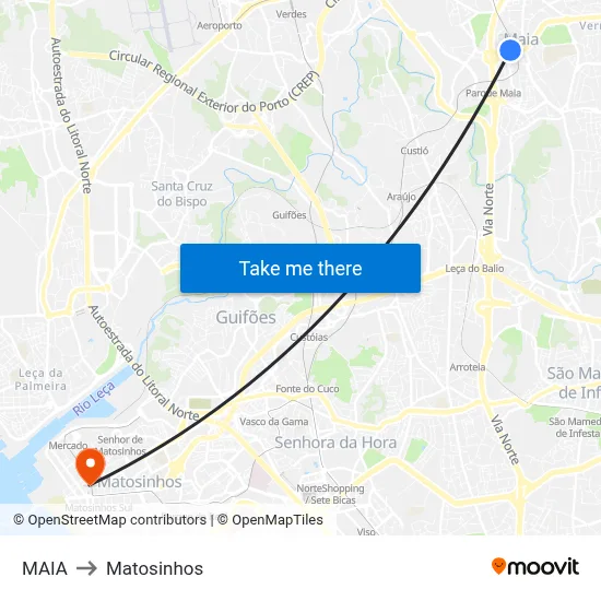 MAIA to Matosinhos map