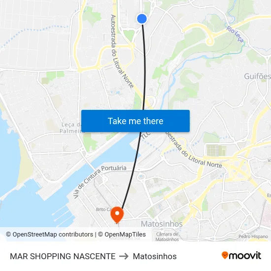 MAR SHOPPING NASCENTE to Matosinhos map