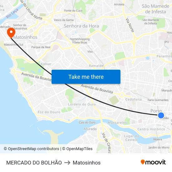 MERCADO DO BOLHÃO to Matosinhos map