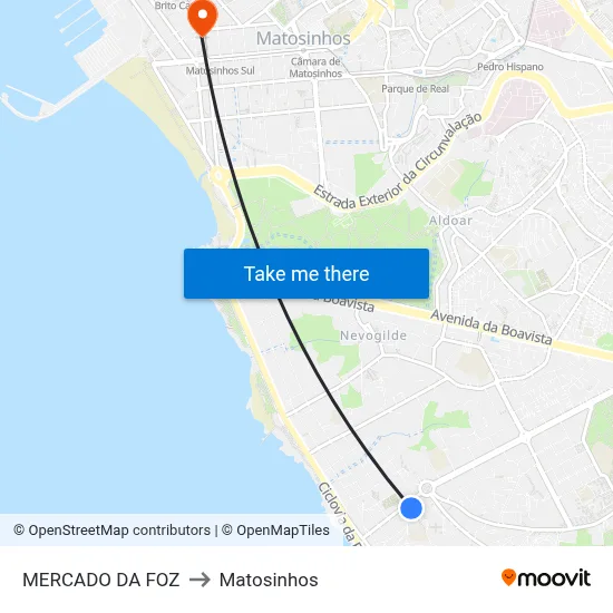MERCADO DA FOZ to Matosinhos map