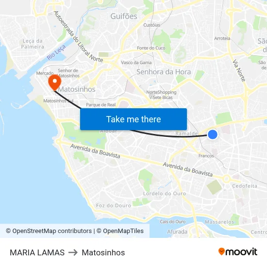 MARIA LAMAS to Matosinhos map