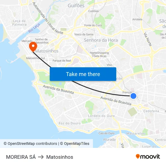 MOREIRA SÁ to Matosinhos map