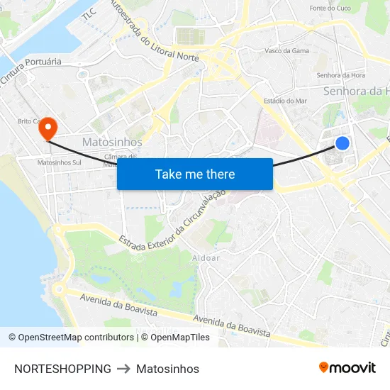 NORTESHOPPING to Matosinhos map