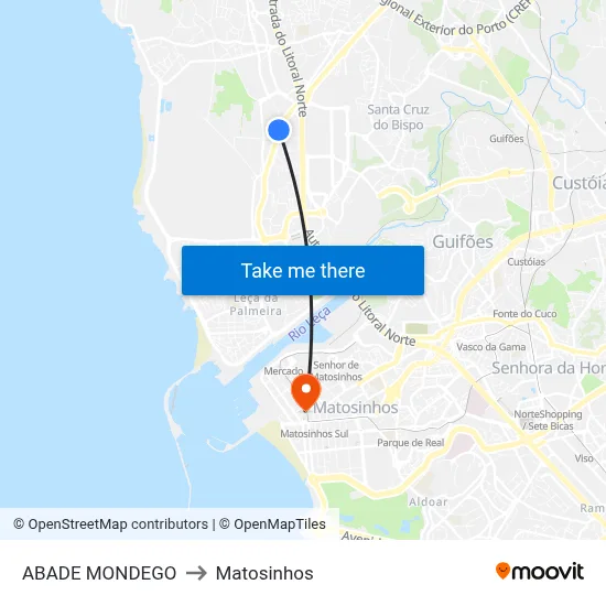 ABADE MONDEGO to Matosinhos map