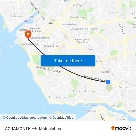 AGRAMONTE to Matosinhos map