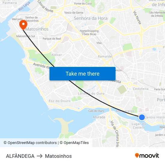 ALFÂNDEGA to Matosinhos map