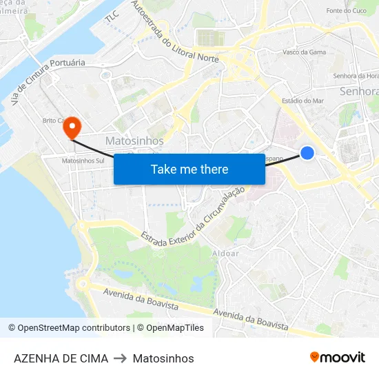 AZENHA DE CIMA to Matosinhos map