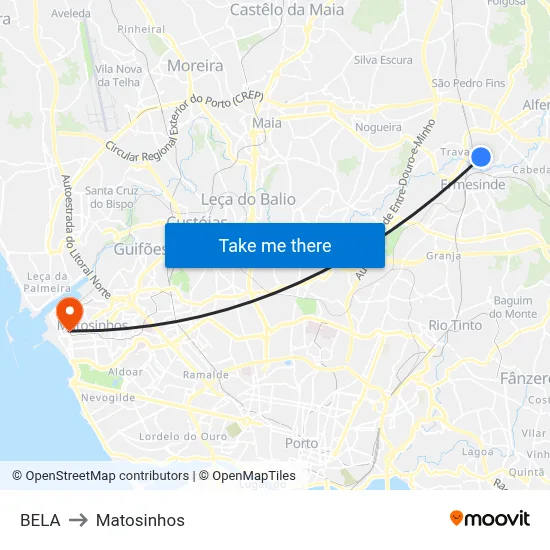 BELA to Matosinhos map