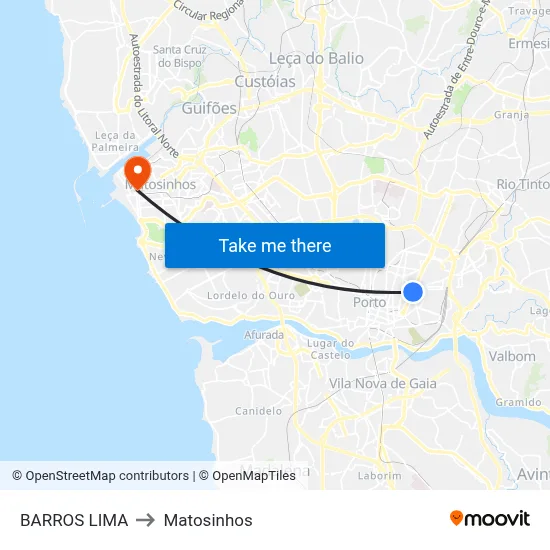 BARROS LIMA to Matosinhos map