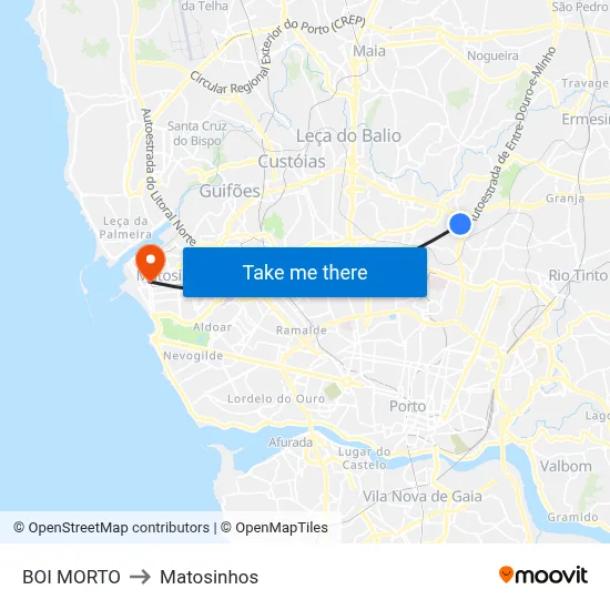 BOI MORTO to Matosinhos map