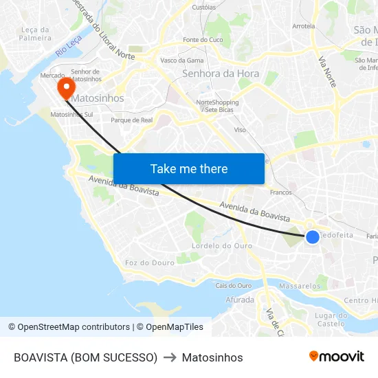 BOAVISTA (BOM SUCESSO) to Matosinhos map