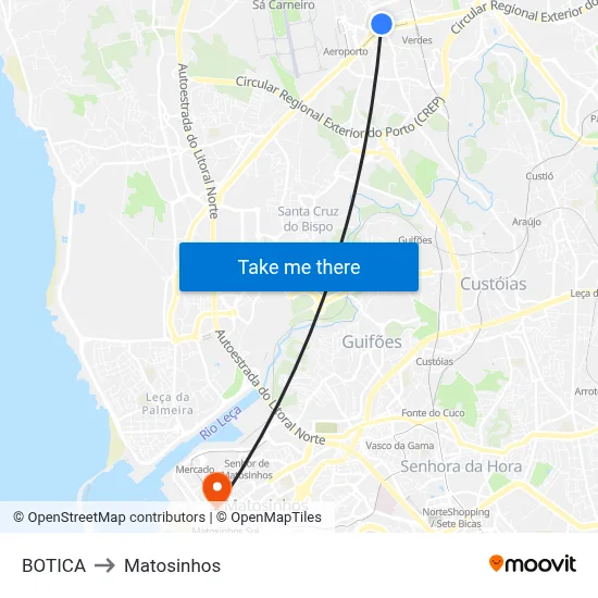 BOTICA to Matosinhos map
