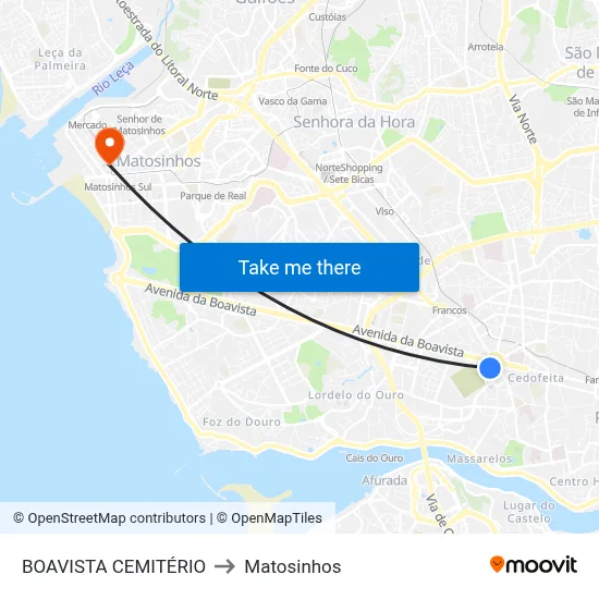 BOAVISTA CEMITÉRIO to Matosinhos map
