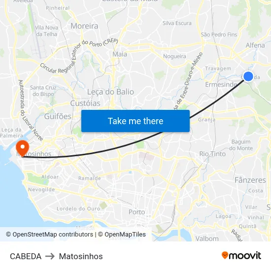 CABEDA to Matosinhos map