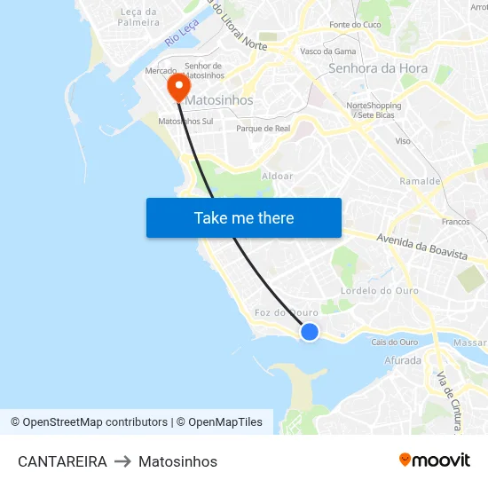 CANTAREIRA to Matosinhos map