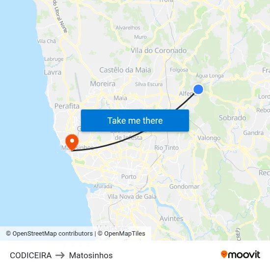 CODICEIRA to Matosinhos map
