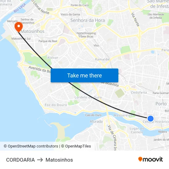 CORDOARIA to Matosinhos map