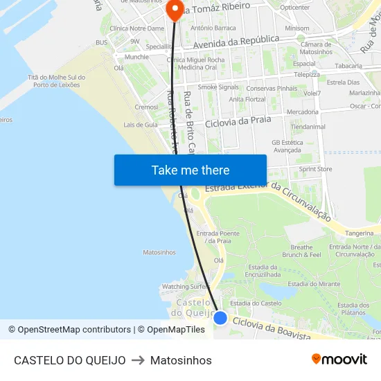 CASTELO DO QUEIJO to Matosinhos map