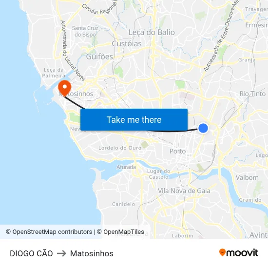 DIOGO CÃO to Matosinhos map