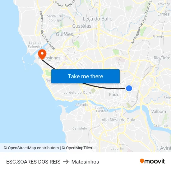 ESC.SOARES DOS REIS to Matosinhos map