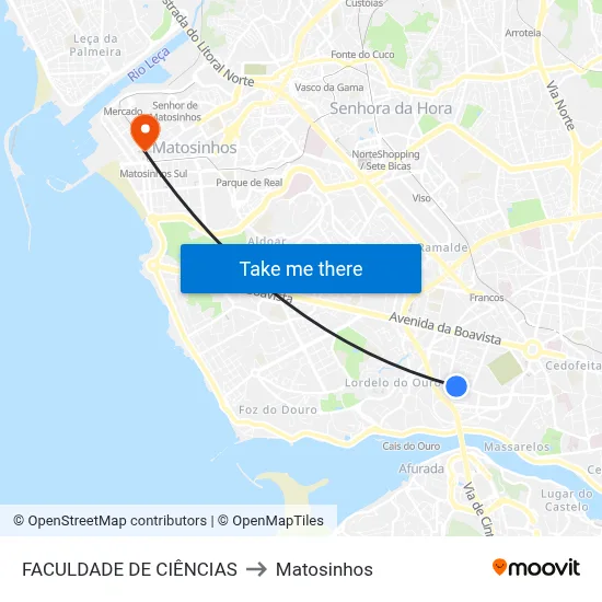 FACULDADE DE CIÊNCIAS to Matosinhos map
