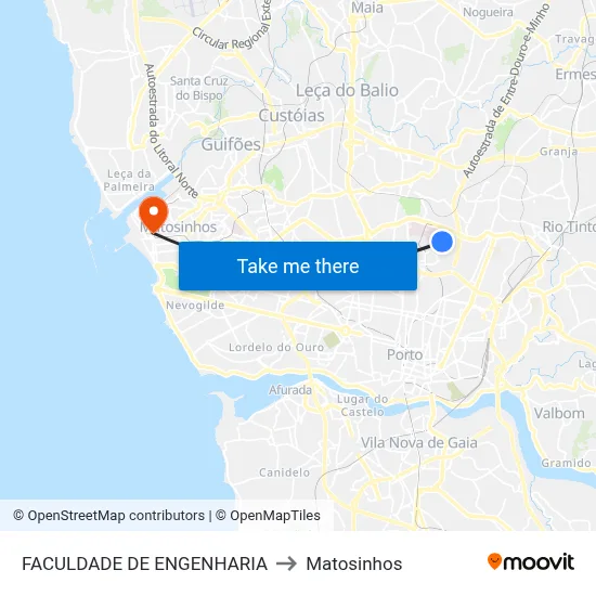 FACULDADE DE ENGENHARIA to Matosinhos map