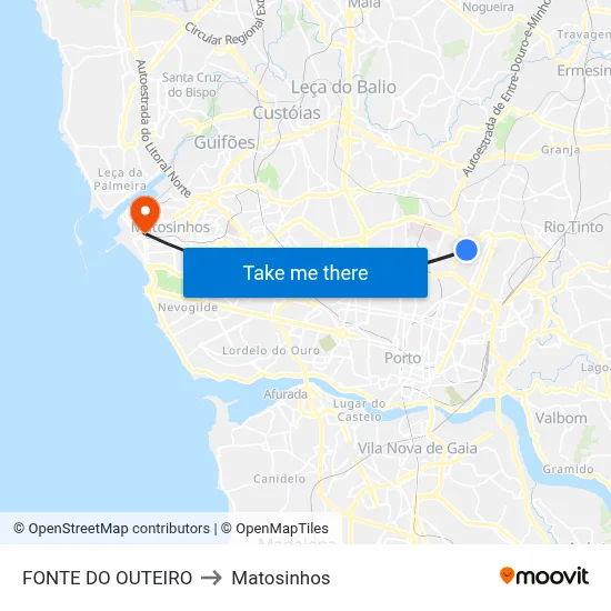 FONTE DO OUTEIRO to Matosinhos map