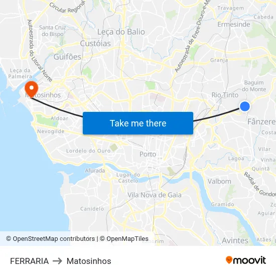 FERRARIA to Matosinhos map