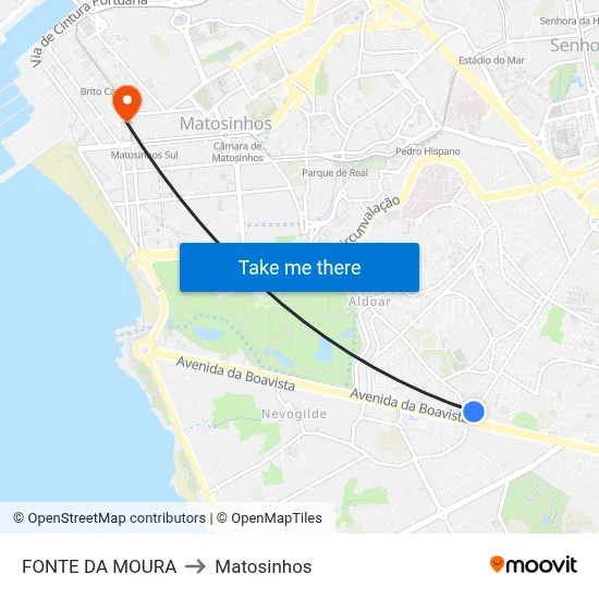 FONTE DA MOURA to Matosinhos map