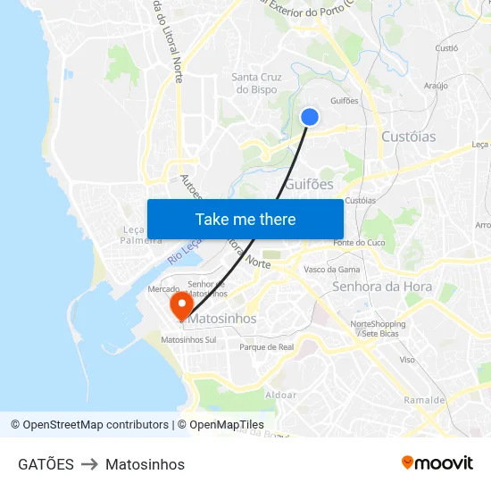 GATÕES to Matosinhos map