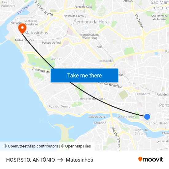 HOSP.STO. ANTÓNIO to Matosinhos map