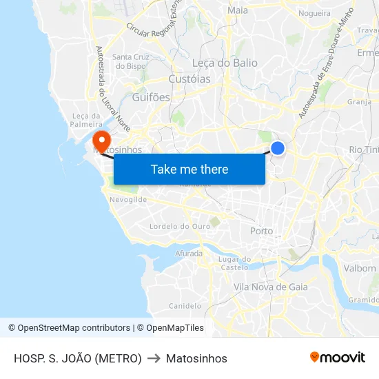 HOSP. S. JOÃO (METRO) to Matosinhos map