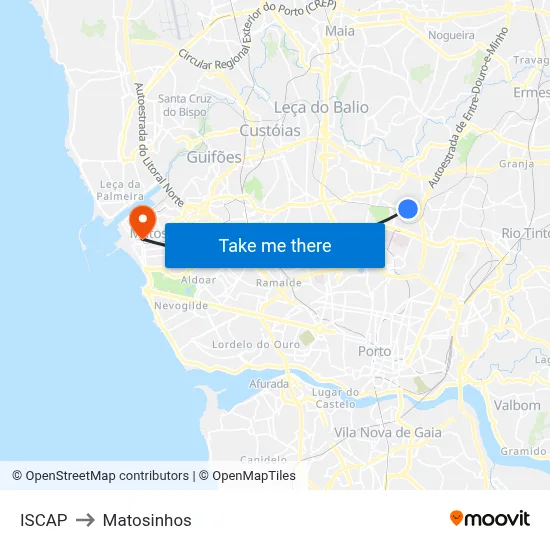 ISCAP to Matosinhos map
