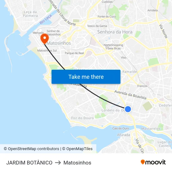 JARDIM BOTÂNICO to Matosinhos map