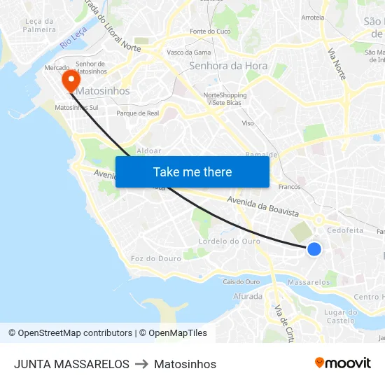 JUNTA MASSARELOS to Matosinhos map