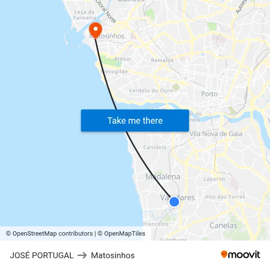 JOSÉ PORTUGAL to Matosinhos map