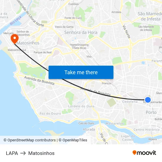 LAPA to Matosinhos map