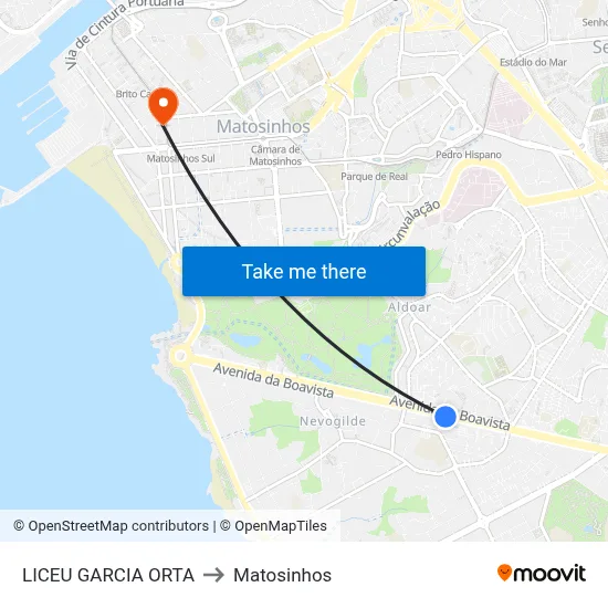 LICEU GARCIA ORTA to Matosinhos map