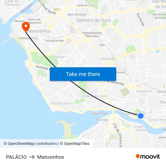 PALÁCIO to Matosinhos map
