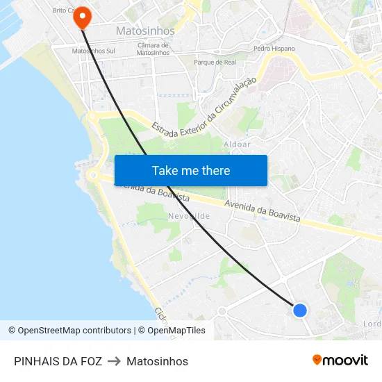 PINHAIS DA FOZ to Matosinhos map